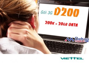 Cách nhận 20GB data tốc độ cao từ gói 3G D200 mạng Viettel