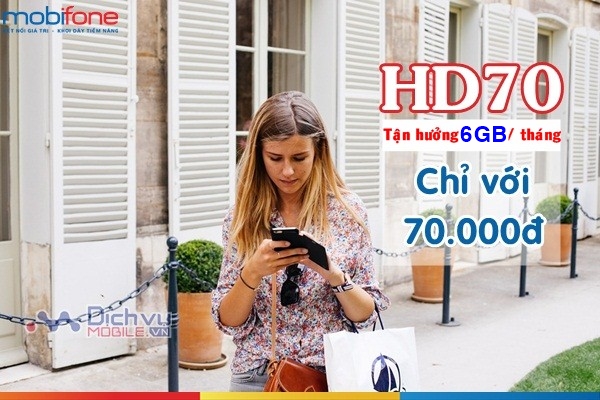 Đăng ký gói cước HD70 Mobifone sử dụng 4G với 6GB data tháng
