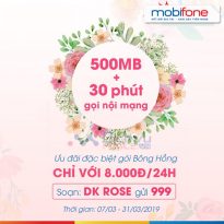 Đăng ký gói Bông hồng Mobifone tặng 500MB và 30 phút thoại chỉ 8000đ 1 ngày