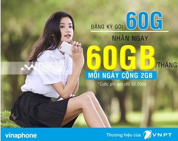 Đăng ký gói 60G Vinaphone nhận ngay 60GB chỉ 50,000đ/ tháng