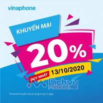 Vinaphone khuyến mãi 20% thẻ nạp ngày 13/10/2020