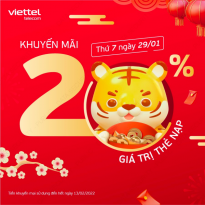 Viettel khuyến mãi 20% thẻ nạp ngày vàng 30/1/2022