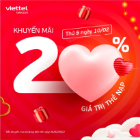 Viettel khuyến mãi tặng 20% giá trị thẻ nạp đầu năm ngày 10/2/2022