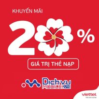 Viettel khuyến mãi 20% giá trị thẻ nạp duy nhất ngày 20/8/2022