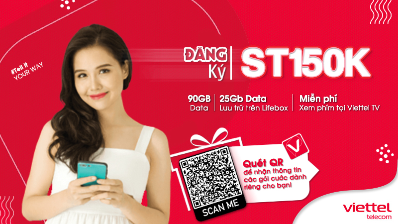 Đăng ký gói ST150K Viettel có 90GB chỉ 150k cho sim di động toàn mạng