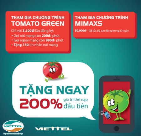 Chương trình khuyến mãi hòa mạng mới với gói Tomato Green Viettel.