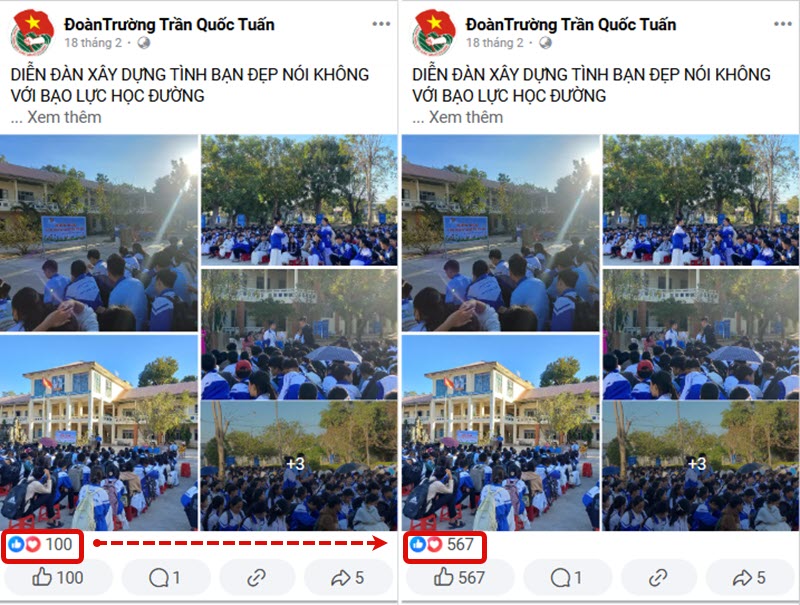 Kết quả trước và sau khi buff like Facebook trên Apptanglike.net