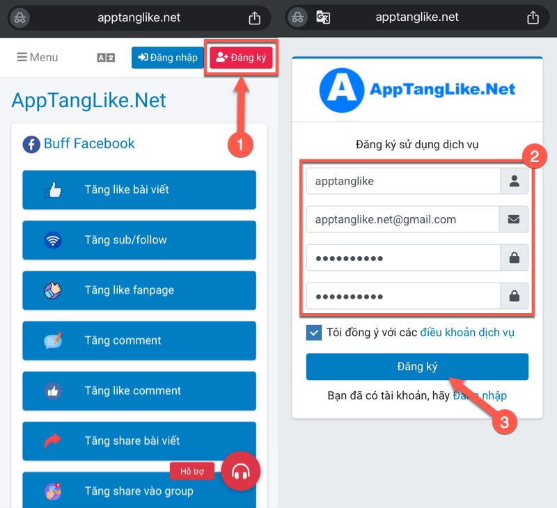 Đăng kí tài khoản