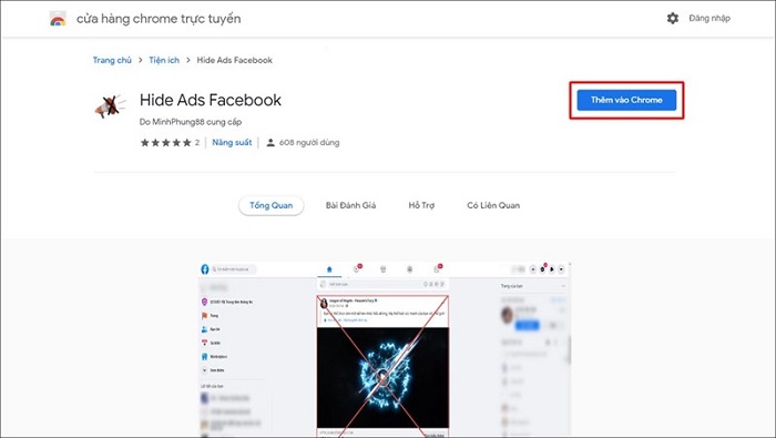 Thêm vào Chrome để chặn 100% quảng cáo trên Facebook