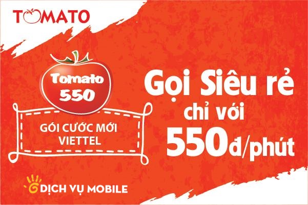 Hòa mạng gói cước Tomato 550 Viettel gọi 550đ/phút