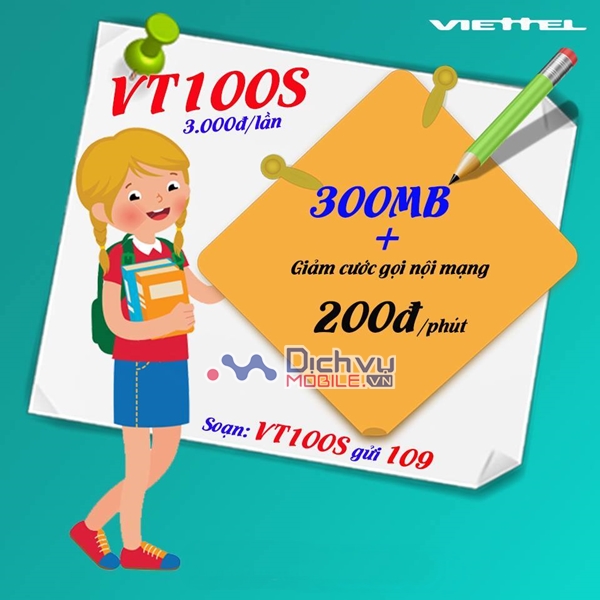 Gói cước VT100S Viettel đem đến cho khách hàng ưu đái dùng data và gọi thoại nội mạng với chỉ 3.000đ/ngày