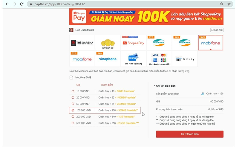 Chọn nạp thẻ và chọn hình đại diện của nhà mạng Mobifone